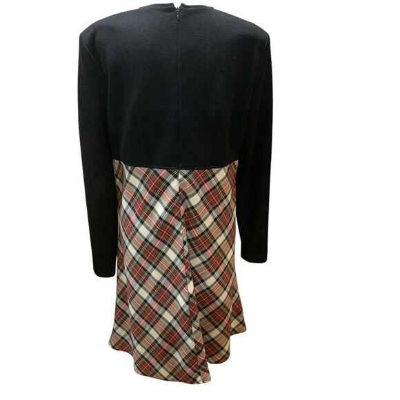 Chetta B VTG 80s Dolman Dress Wool Skirt Red Tartan Plaid Black L/S Top Size 10 - Picture 5 of 9